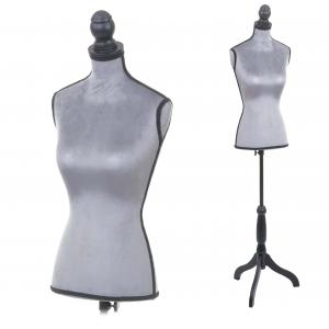 Schneiderpuppe T220, Schaufensterpuppe Torso weiblich, Schaumstoff ~ Samt grau