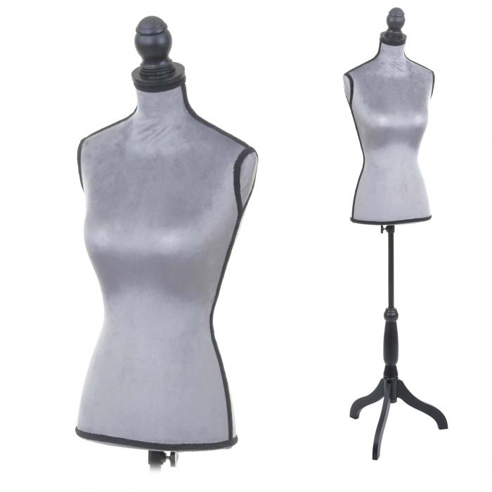 Schneiderpuppe T220, Schaufensterpuppe Torso weiblich, Schaumstoff ~ Samt grau