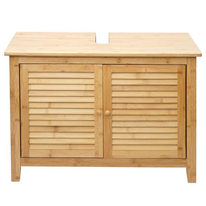 B-Ware (Gebrauchsspuren SK3) | Waschbeckenunterschrank HWC-B18, Badezimmer Badschrank, Bambus ~ 60x80x40cm