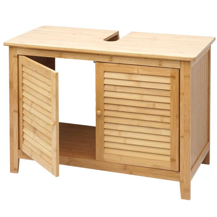 Waschbeckenunterschrank HWC-B18, Badezimmer Badschrank, Bambus ~ 60x80x40cm