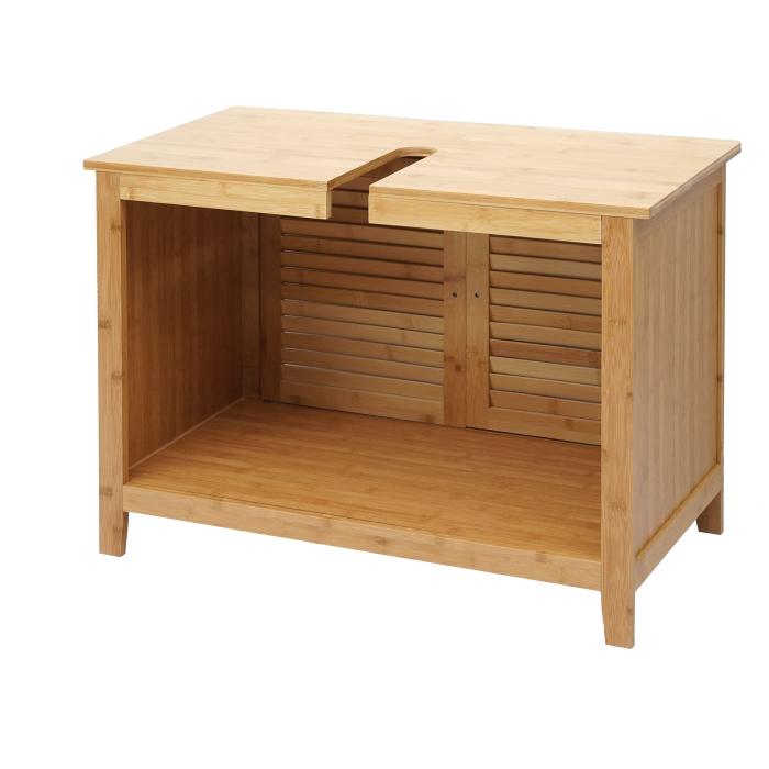 Waschbeckenunterschrank HWC-B18, Badezimmer Badschrank, Bambus ~ 60x80x40cm