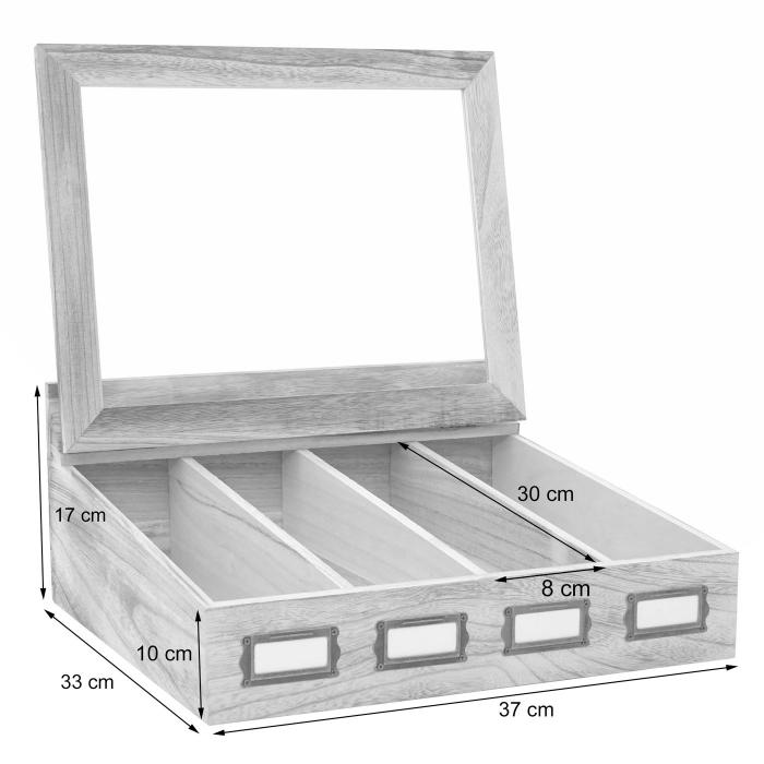 Besteckkiste HWC-C25, Holzbox mit Deckel Besteckkasten, Paulownia 17x37x33cm ~ weiß, shabby