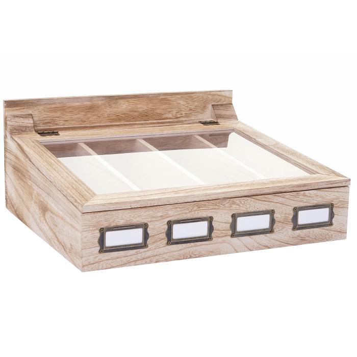 Besteckkiste HWC-C25, Holzbox mit Deckel Besteckkasten, Paulownia 17x37x33cm ~ naturbraun
