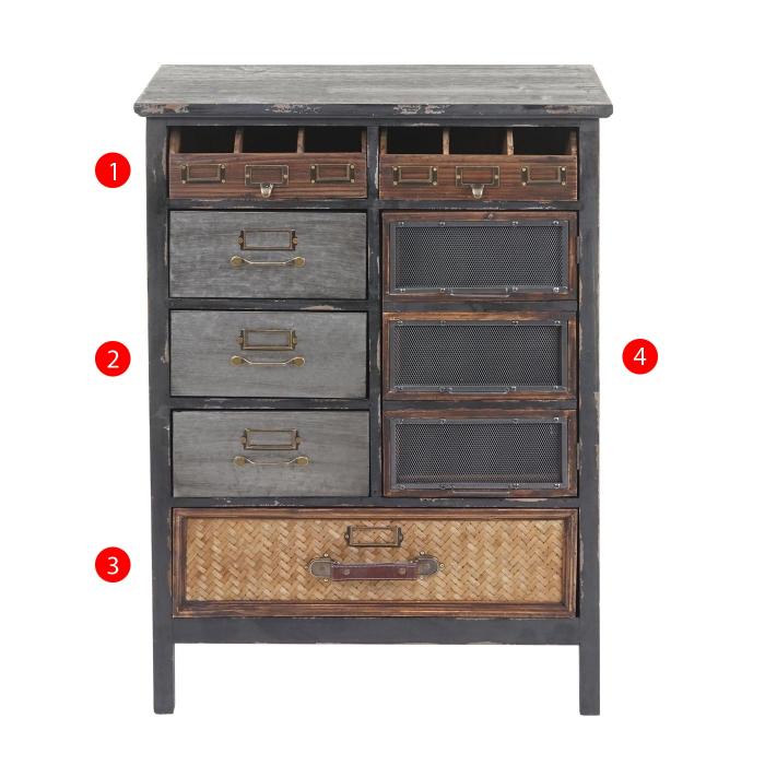 Apothekerkommode HWC-F34, Schubladenschrank, Tanne Holz massiv Vintage Shabby-Look 90x65x32cm