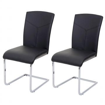 2er-Set Esszimmerstuhl HWC-F36, Freischwinger Kchenstuhl Konferenzstuhl ~ Kunstleder, schwarz
