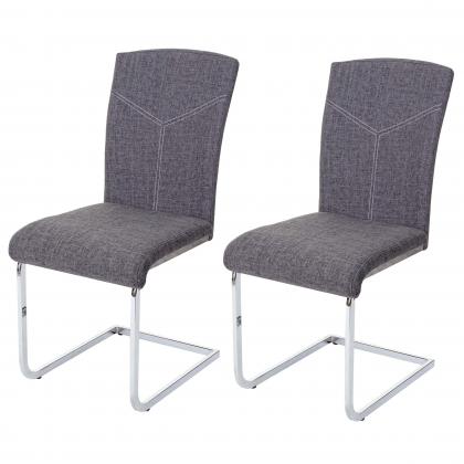 2er-Set Esszimmerstuhl HWC-F36, Freischwinger Kchenstuhl Konferenzstuhl ~ Stoff/Textil, grau