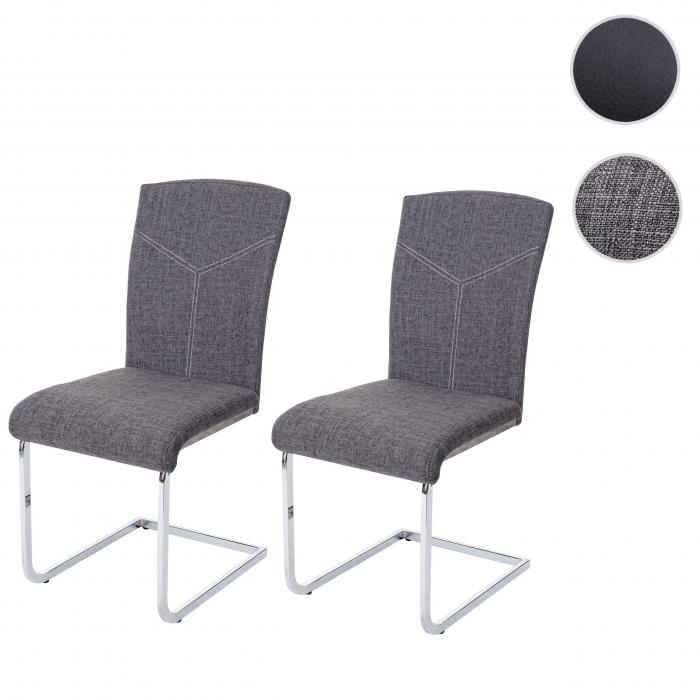 2er-Set Esszimmerstuhl HWC-F36, Freischwinger Kchenstuhl Konferenzstuhl ~ Stoff/Textil, grau
