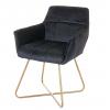 Esszimmerstuhl HWC-F37, Stuhl Küchenstuhl, Retro Design Samt goldene Füße ~ schwarz