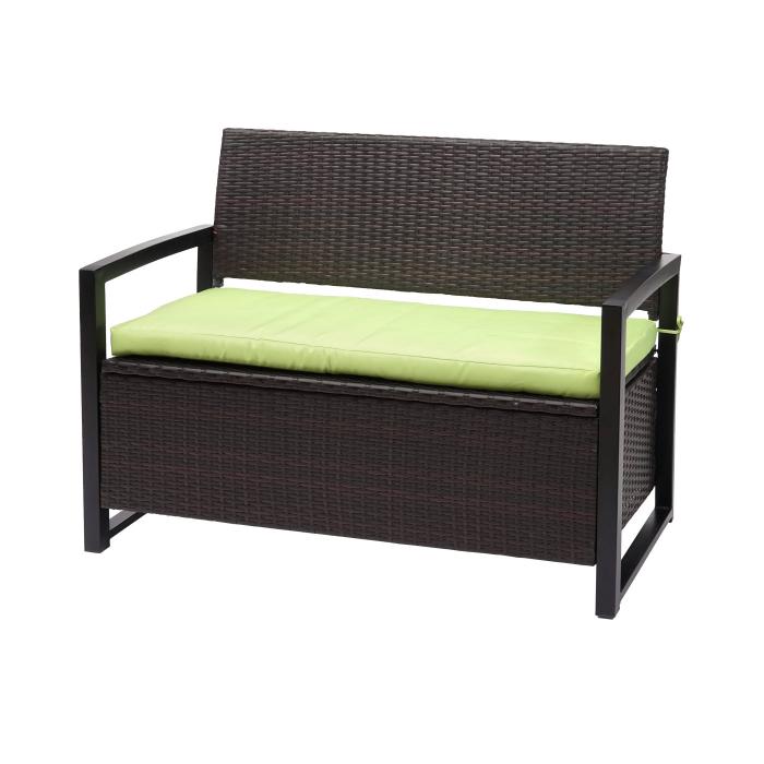 Poly-Rattan 2er Sitzbank HWC-F39, Gartenbank Truhenbank, Staufach Aufbewahrung Sitzkissen ~ braun, Kissen grn