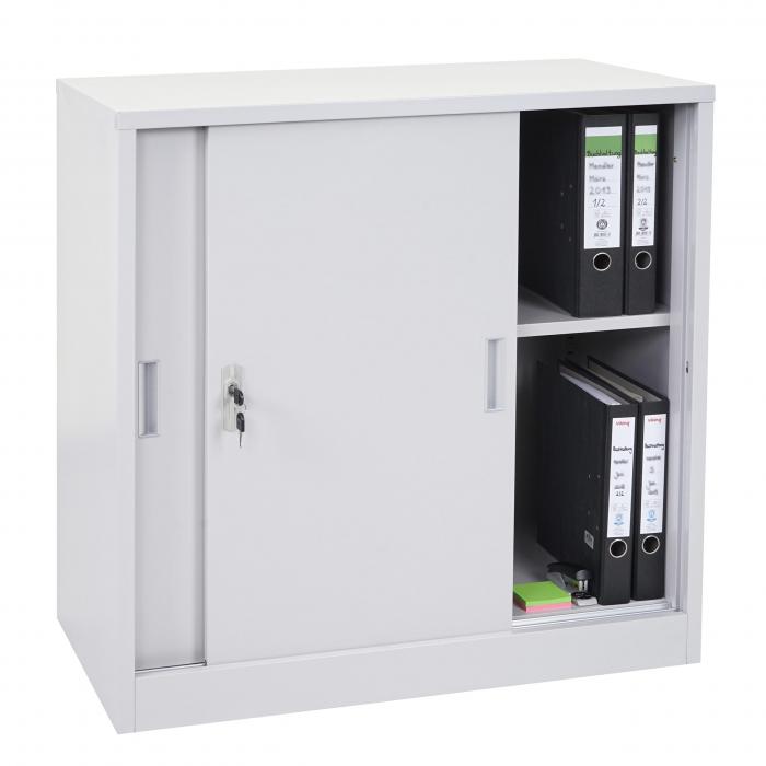 B-Ware (Verbogen SK4) | Aktenschrank Boston HWC-F41, Schrank Broschrank, abschliebare Schiebetren 90x90x45cm ~ grau