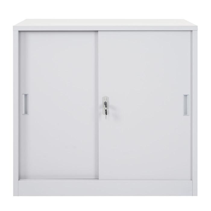 Aktenschrank Boston HWC-F41, Stahlschrank Broschrank, mit abschliebaren Schiebetren 90x90x45cm ~ grau