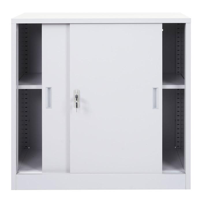 Aktenschrank Boston HWC-F41, Stahlschrank Broschrank, mit abschliebaren Schiebetren 90x90x45cm ~ grau