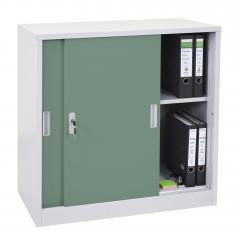 Aktenschrank Boston HWC-F41, Stahlschrank Büroschrank, mit abschließbaren Schiebetüren 90x90x45cm ~ grün
