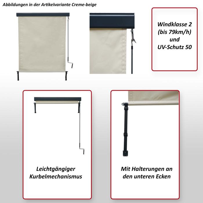 Vertikalmarkise HWC-F42, Heute-Wohnen Außenrollo creme-beige ~ UV-Schutz 50 Rollo, Stoff Sichtschutz 250x140cm, Senkrechtmarkise von