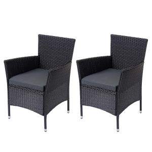 2er-Set Poly-Rattan Stuhl HWC-F50, Balkon-/Garten-Stuhl Lounge-Sessel Korbstuhl, anthrazit, Kissen dunkelgrau