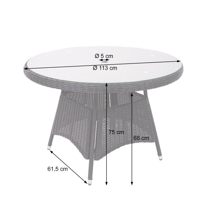Poly-Rattan Garnitur HWC-F51, Garten-/Lounge-Set Sitzgruppe Tisch+4xStuhl, rundes Rattan anthrazit Kissen dunkelgrau
