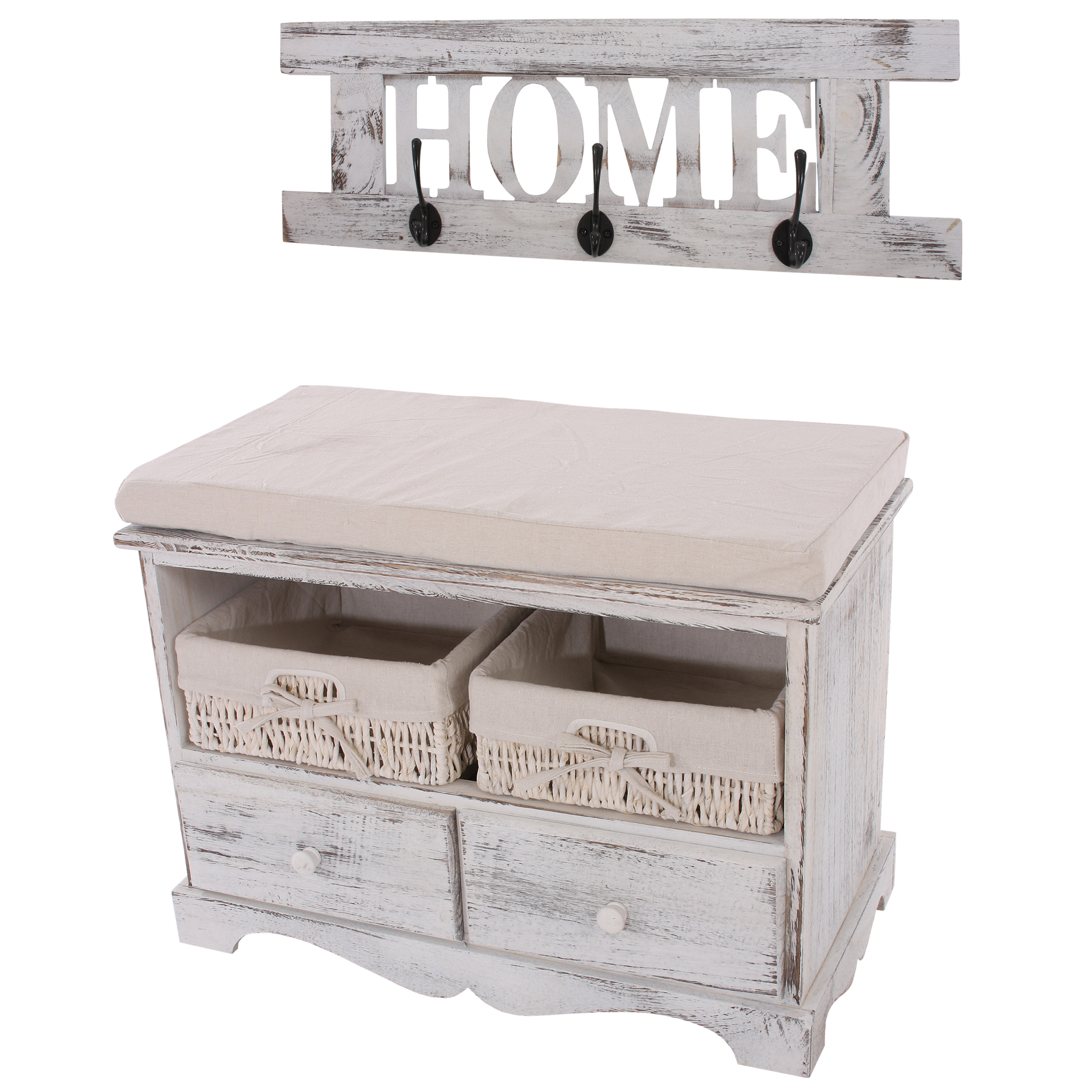 Garderobe sitzbank kommode mit 2 körben 42x62x33cm, shabby look ...