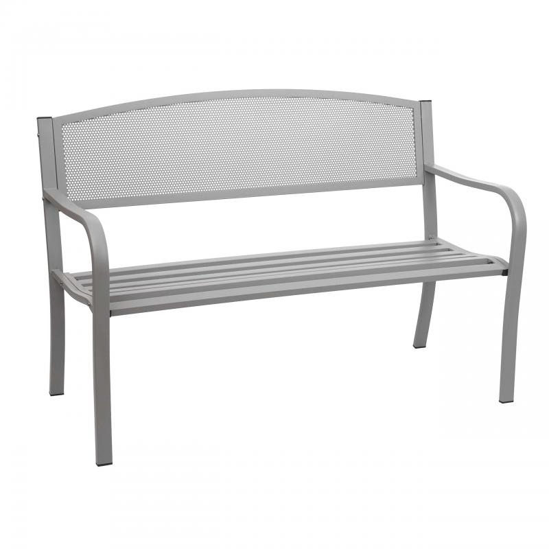 Gartenbank HWC-F52, Bank Parkbank Sitzbank, 2-Sitzer pulverbeschichteter Stahl ~ grau
