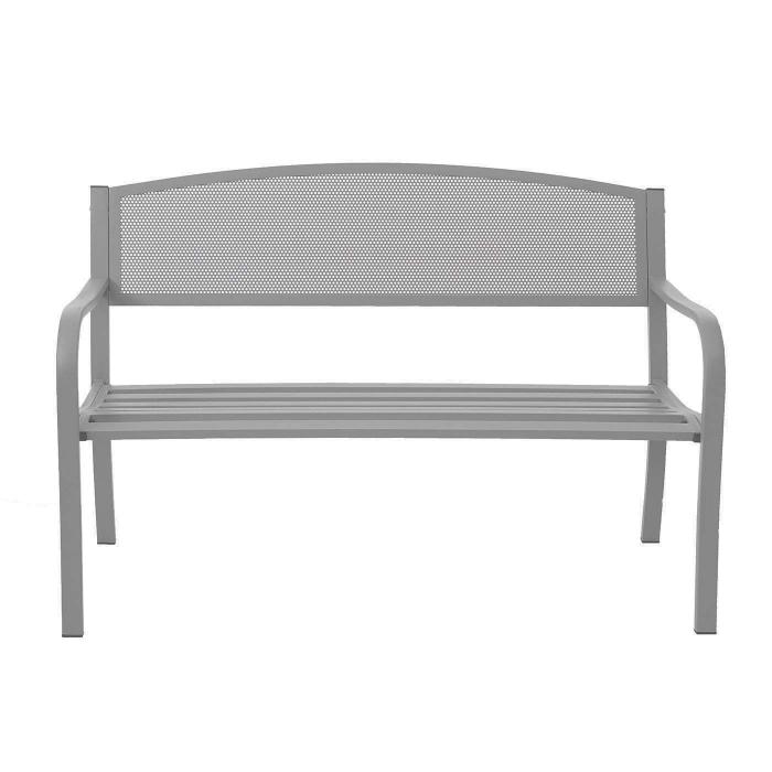 Gartenbank HWC-F52, Bank Parkbank Sitzbank, 2-Sitzer pulverbeschichteter Stahl ~ grau
