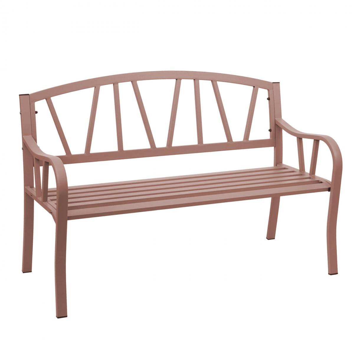 Gartenbank HWC-F53, Bank Parkbank Sitzbank, 2-Sitzer pulverbeschichteter Stahl ~ braun