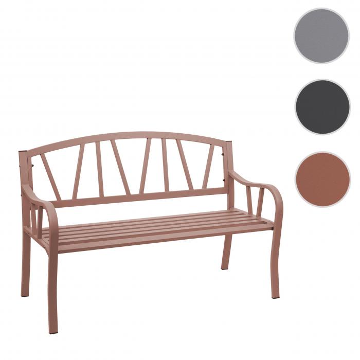 Gartenbank HWC-F53, Bank Parkbank Sitzbank, 2-Sitzer pulverbeschichteter Stahl ~ braun