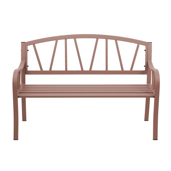 Gartenbank HWC-F53, Bank Parkbank Sitzbank, 2-Sitzer pulverbeschichteter Stahl ~ braun