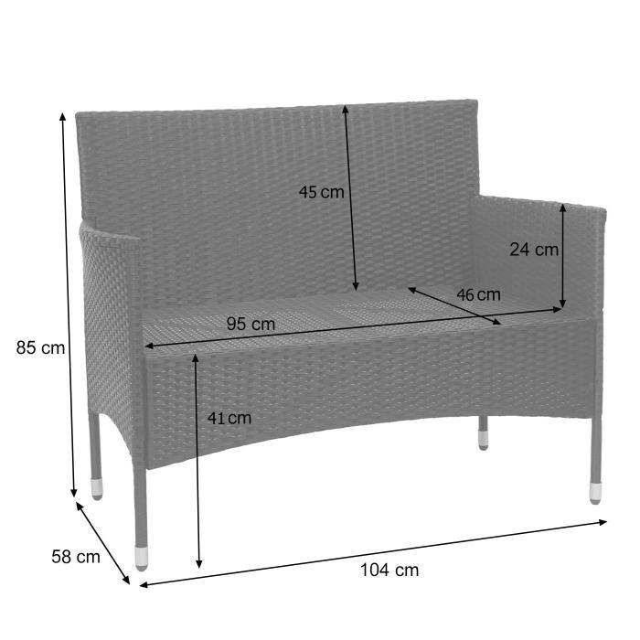 Poly-Rattan Garnitur HWC-F55, Balkon-/Garten-/Lounge-Set Sofa Sitzgruppe ~ schwarz, Kissen dunkelgrau