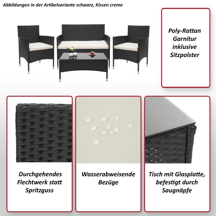 Poly-Rattan Garnitur HWC-F55, Balkon-/Garten-/Lounge-Set Sofa Sitzgruppe ~ grau, Kissen creme