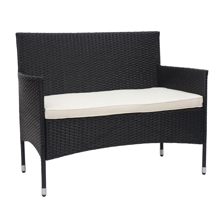 Poly-Rattan Garnitur HWC-F55, Balkon-/Garten-/Lounge-Set Sofa Sitzgruppe ~ schwarz, Kissen creme