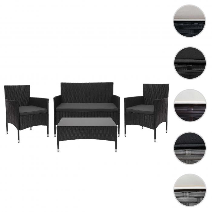 Poly-Rattan Garnitur HWC-F55, Balkon-/Garten-/Lounge-Set Sofa Sitzgruppe ~ schwarz, Kissen dunkelgrau