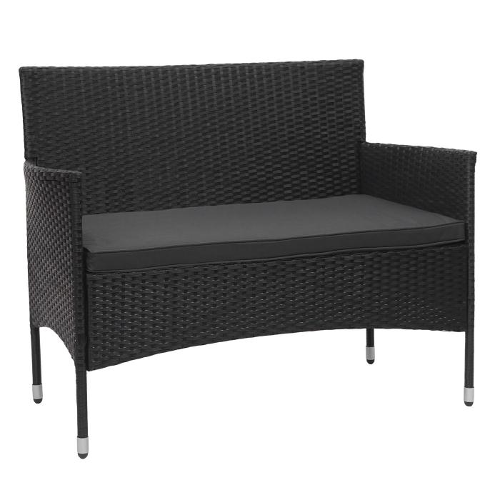 Poly-Rattan Garnitur HWC-F55, Balkon-/Garten-/Lounge-Set Sofa Sitzgruppe ~ schwarz, Kissen dunkelgrau