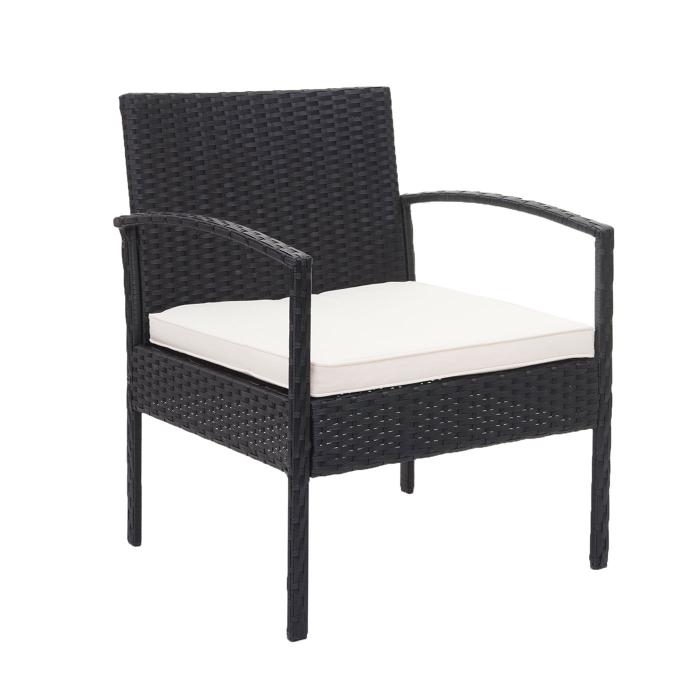 Poly-Rattan Garnitur HWC-F56, Balkon-/Garten-/Lounge-Set Sitzgruppe ~ schwarz, Kissen creme