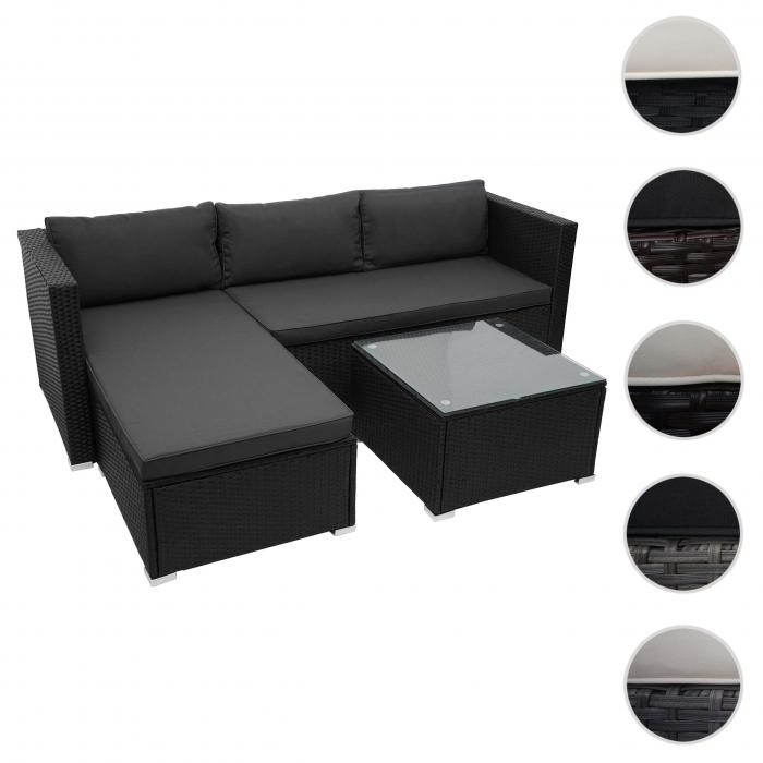 Poly-Rattan Garnitur HWC-F57, Balkon-/Garten-/Lounge-Set Sofa Sitzgruppe ~ schwarz, Kissen dunkelgrau ohne Deko-Kissen