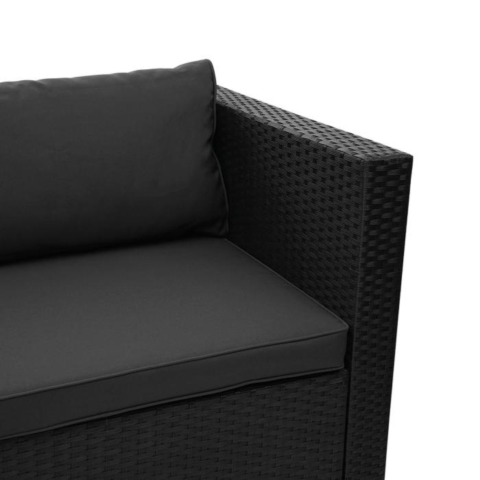 Poly-Rattan Garnitur HWC-F57, Balkon-/Garten-/Lounge-Set Sofa Sitzgruppe ~ schwarz, Kissen dunkelgrau ohne Deko-Kissen