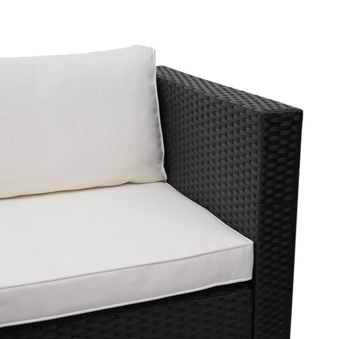 Poly-Rattan Garnitur HWC-F57, Balkon-/Garten-/Lounge-Set Sofa Sitzgruppe ~ schwarz, Kissen creme ohne Deko-Kissen