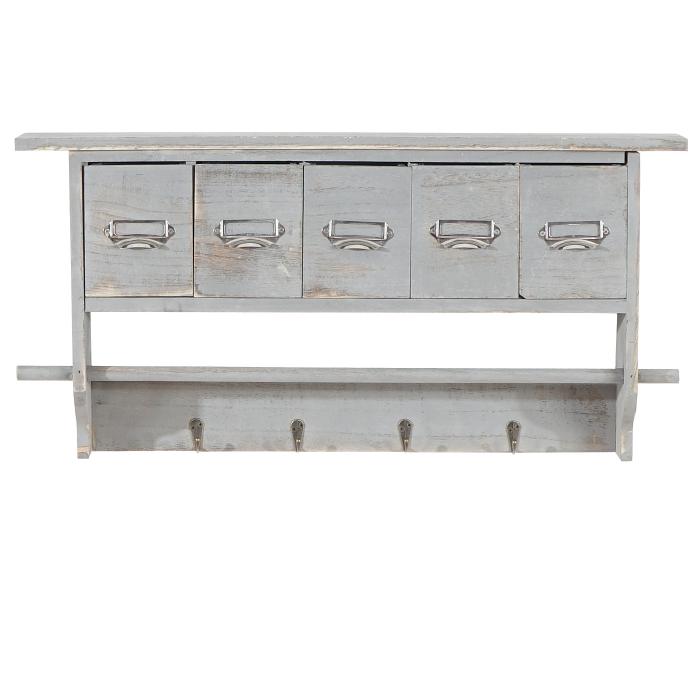 Garderobe HWC-C49, Wandgarderobe Wandregal, Vintage mit 5 Schubladen 32x65x13cm ~ Shabby Look, grau