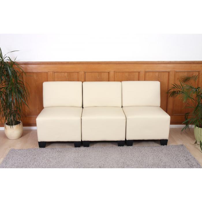 Modular 3-Sitzer Sofa Couch Lyon, Kunstleder ~ creme, ohne Armlehnen