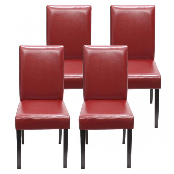 4er-Set Esszimmerstuhl Stuhl Küchenstuhl Littau ~ Kunstleder, rot dunkle Beine