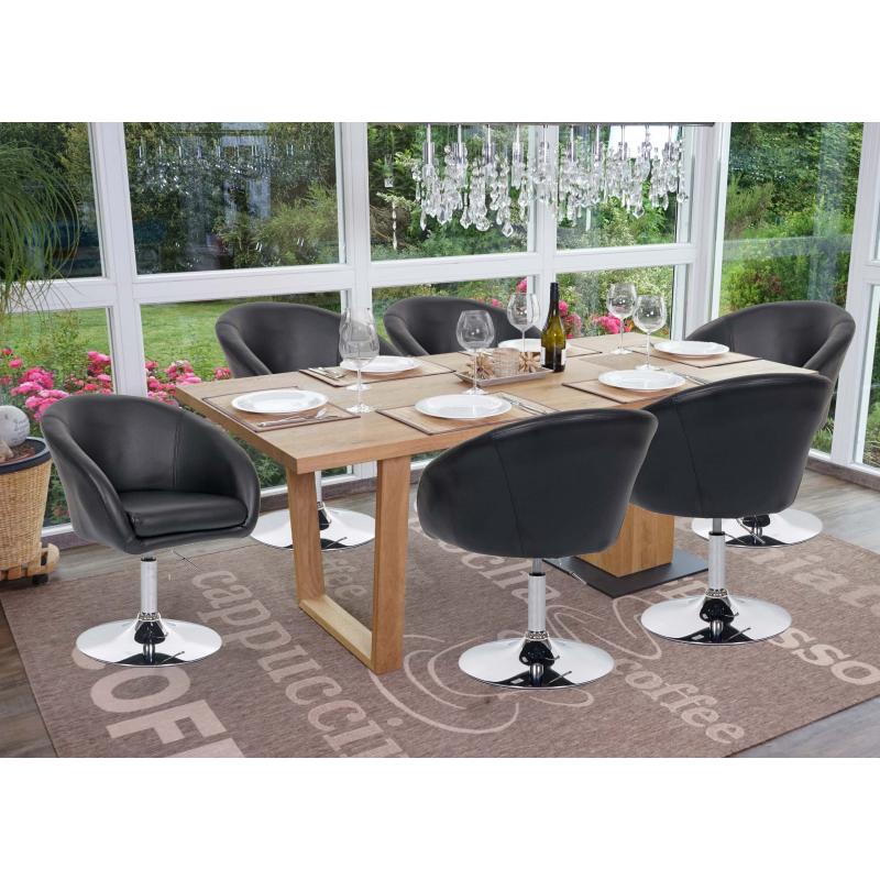 6er-Set Esszimmerstuhl HWC-F19, Kchenstuhl Drehstuhl Loungesessel, drehbar hhenverstellbar ~ Kunstleder schwarz