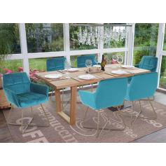 6er-Set Esszimmerstuhl HWC-F37, Stuhl Küchenstuhl, Retro Design Samt goldene Füße ~ petrol-blau