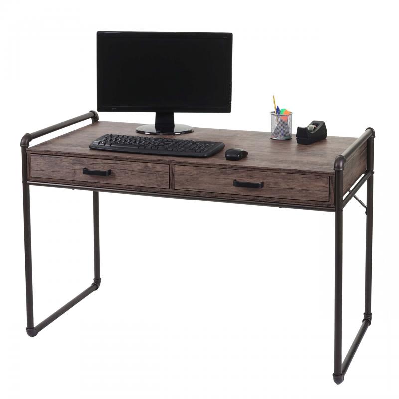 Schreibtisch HWC-F58, Brotisch Computertisch, Industriedesign 75x120x60cm 3D-Struktur ~ braun Wildeiche-Optik