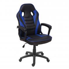 Brostuhl HWC-F59, Schreibtischstuhl Drehstuhl Racing-Chair Gaming-Chair, Kunstleder ~ schwarz/blau