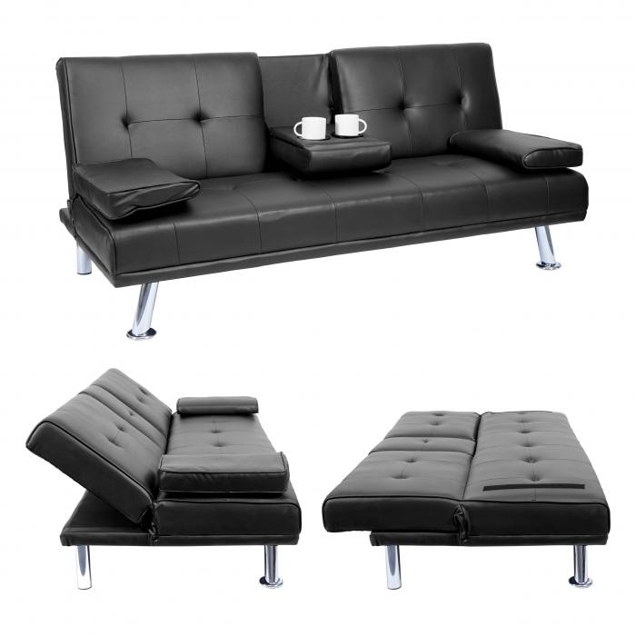 Luxus 3er Sofa Loungesofa Couch Chesterfield Kunstleder 195cm ~ eckige Füße,  schwarz von Heute-Wohnen