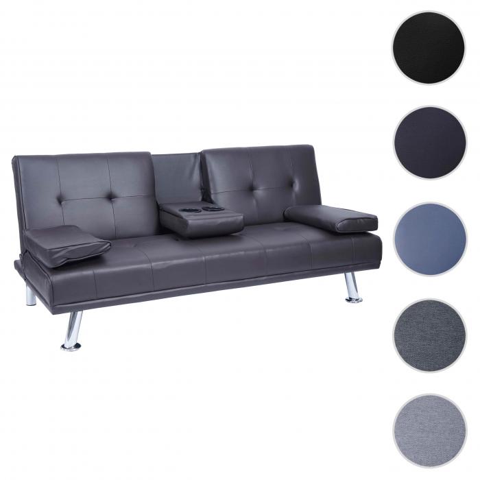 3er-Sofa HWC-F60, Couch Schlafsofa Gstebett, Tassenhalter verstellbar 97x166cm ~ Kunstleder, braun