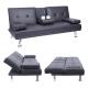 3er-Sofa HWC-F60, Couch Schlafsofa Gästebett, Tassenhalter verstellbar 97x166cm ~ Kunstleder, braun