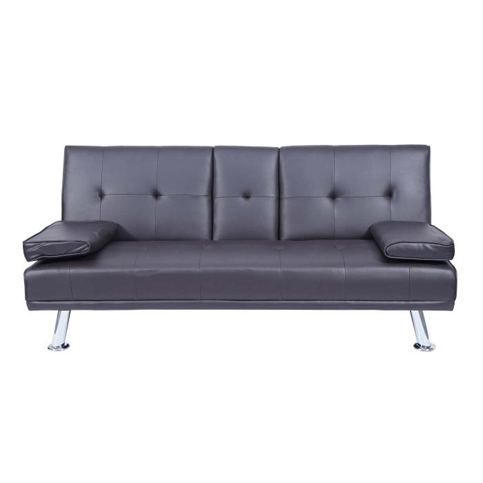 3er-Sofa HWC-F60, Couch Schlafsofa Gstebett, Tassenhalter verstellbar 97x166cm ~ Kunstleder, braun