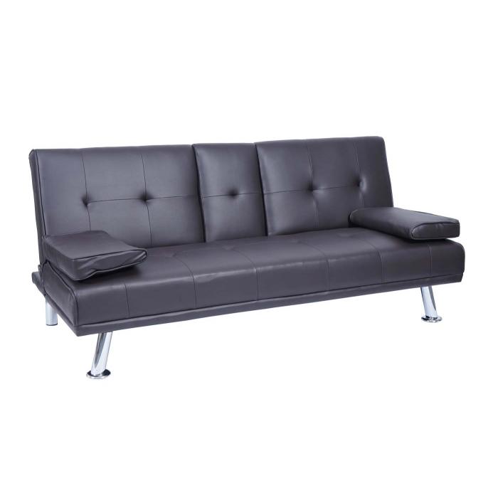 3er-Sofa HWC-F60, Couch Schlafsofa Gstebett, Tassenhalter verstellbar 97x166cm ~ Kunstleder, braun