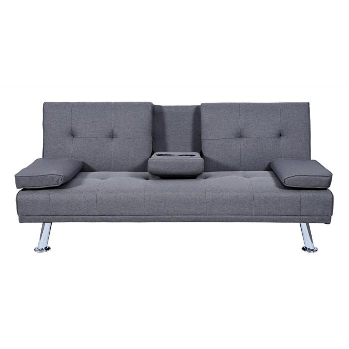 3er-Sofa HWC-F60, Couch Schlafsofa Gästebett, Tassenhalter verstellbar 97x166cm ~ Textil, dunkelgrau