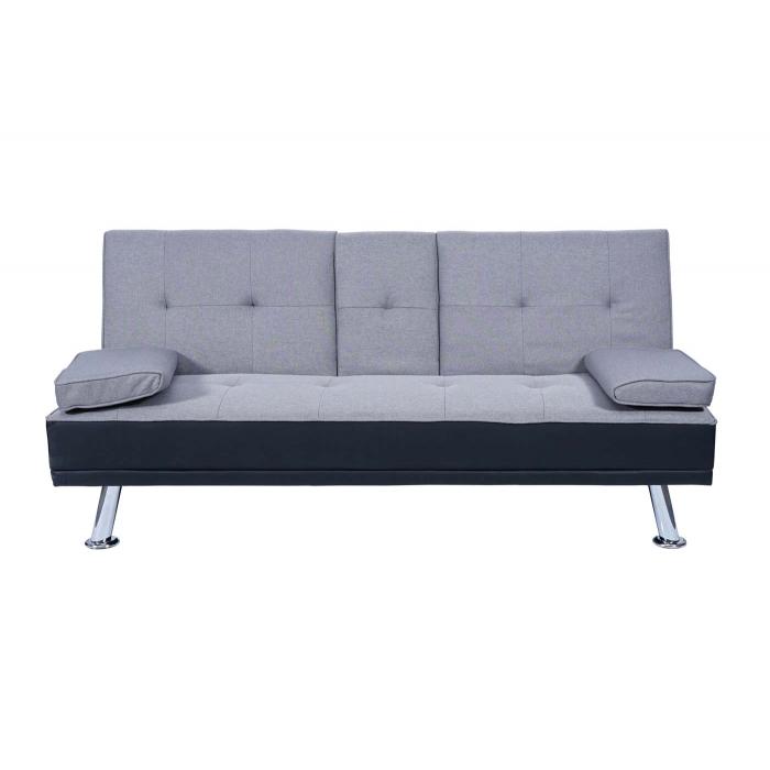 3er-Sofa HWC-F60, Couch Schlafsofa Gstebett, Tassenhalter verstellbar 97x166cm ~ Kunstleder/Textil, schwarz/hellgrau