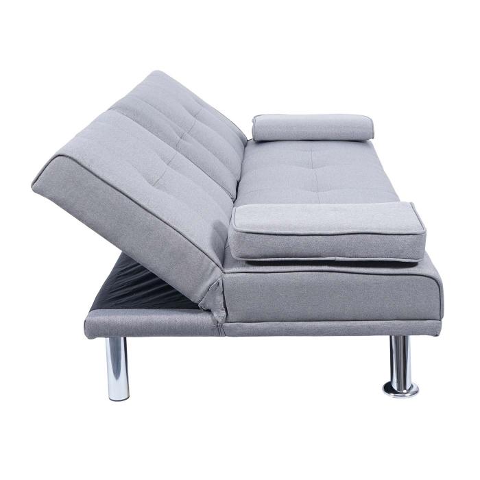 3er-Sofa HWC-F60, Couch Schlafsofa Gstebett, Tassenhalter verstellbar 97x166cm ~ Textil, hellgrau